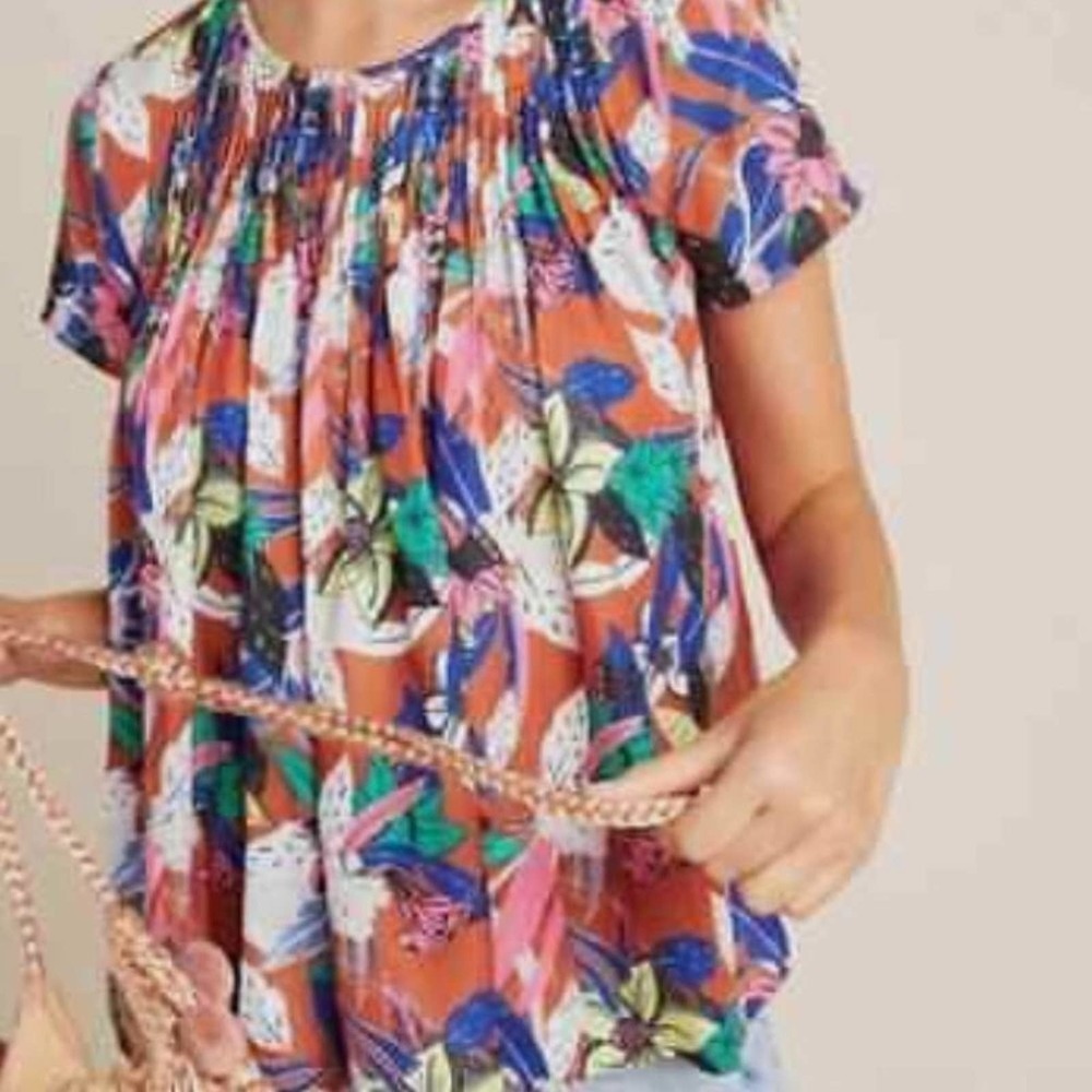 Women's Anthropologie Dolan Left Coast Collection Pleated Top Terra Cotta - Picture 2 of 4